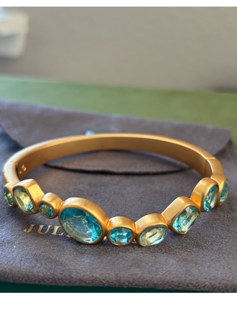 NWOT Julie Vos Gold-Tone Bracelet with Aqua Blue Crystal Accents